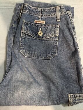 Hydraulic Relaxed Fit Blue Denim Jeans with Button Flap Pocket